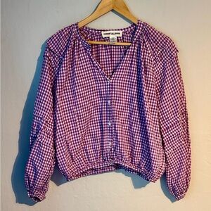 Caron Callahan Purple Gingham Button-Front Top